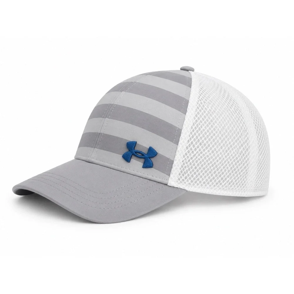 Under Armour Golf Trucker Hat Gray White Stretch Fit M/L Mesh Performance Cap